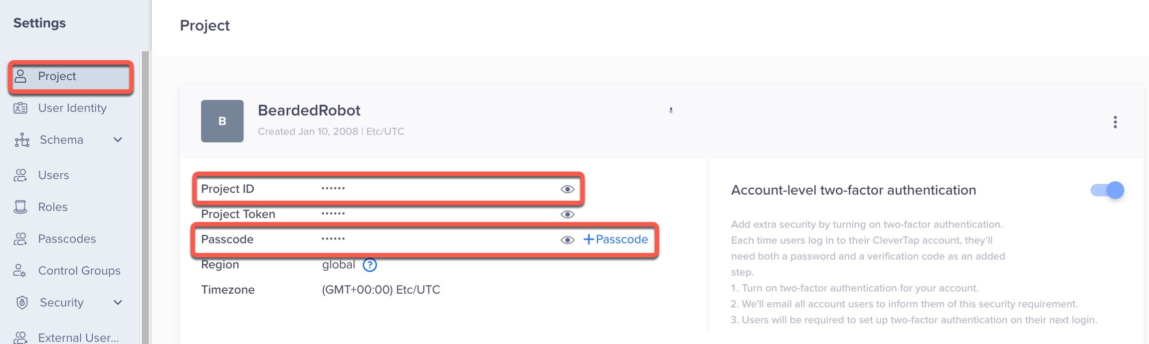 View Project Credentials