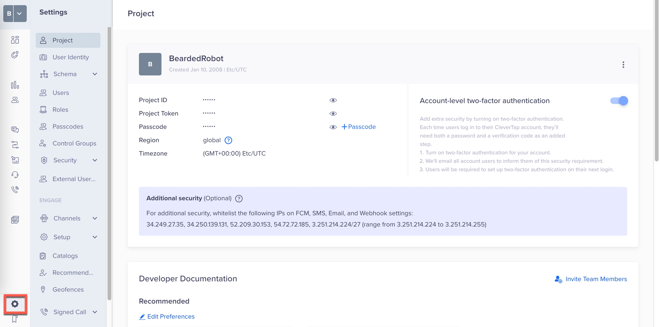 CleverTap Dashboard Settings